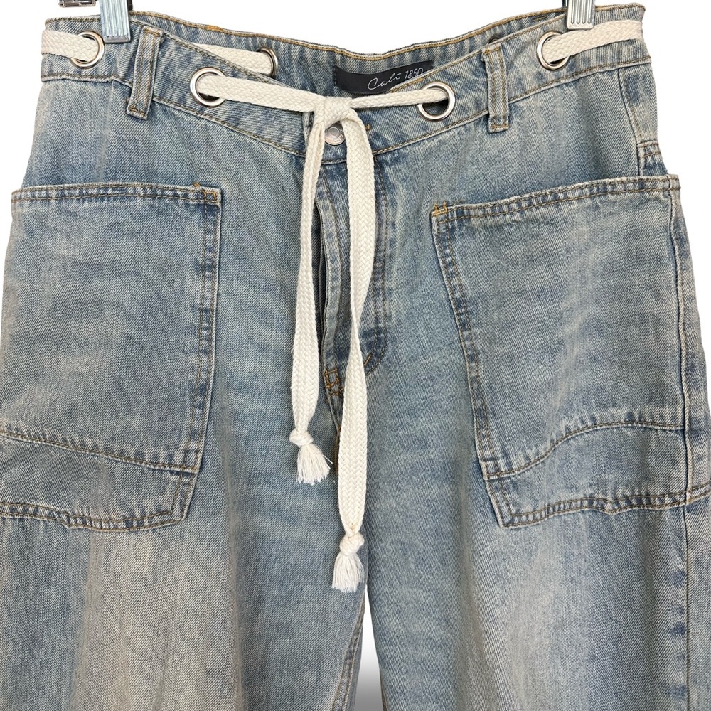 New! Wide Leg Barrel 100% Cotton w/ Drawstring Waist Denim Jeans Size 9/29 - Picture 5 of 10